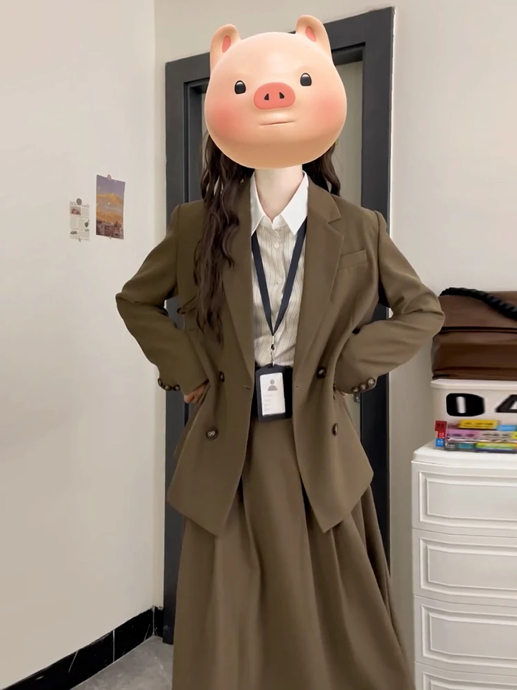 Ele School Sle Suit Dr feminino outono inverno novo conjunto de combinação de tamanho pequeno longo Dr Sweet Sle corte reto longo Sl...