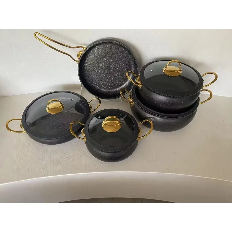 Aluminum alloy cookware set for home and outdoor camping, kitchenware set with glass lid for frying pans