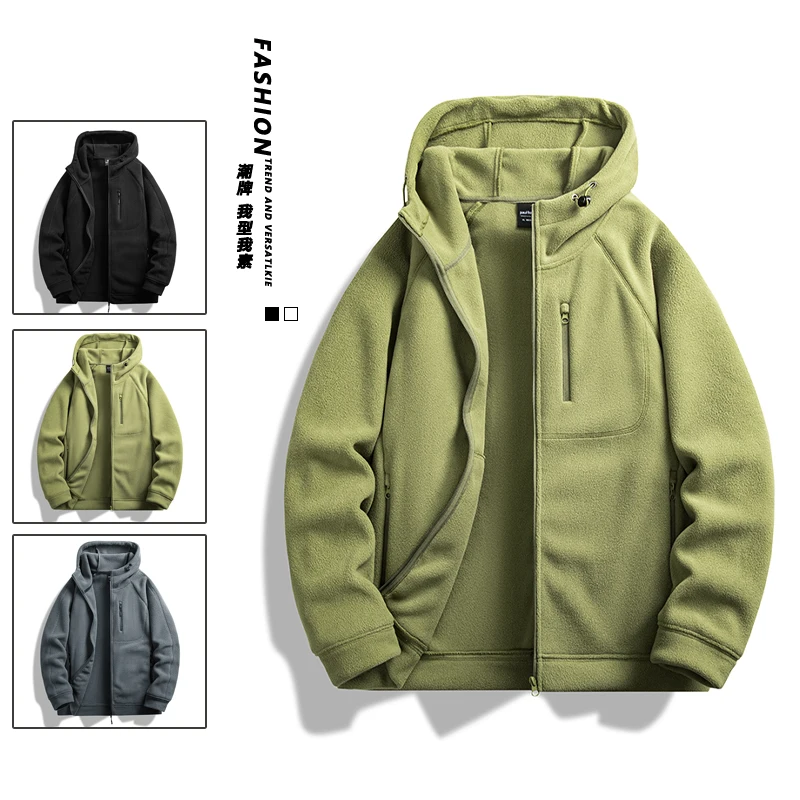 

New large-sized spring-autumn hooded fleece jacket for men, thick fleece casual hoodie, loose large-sized comfortable lamb fur