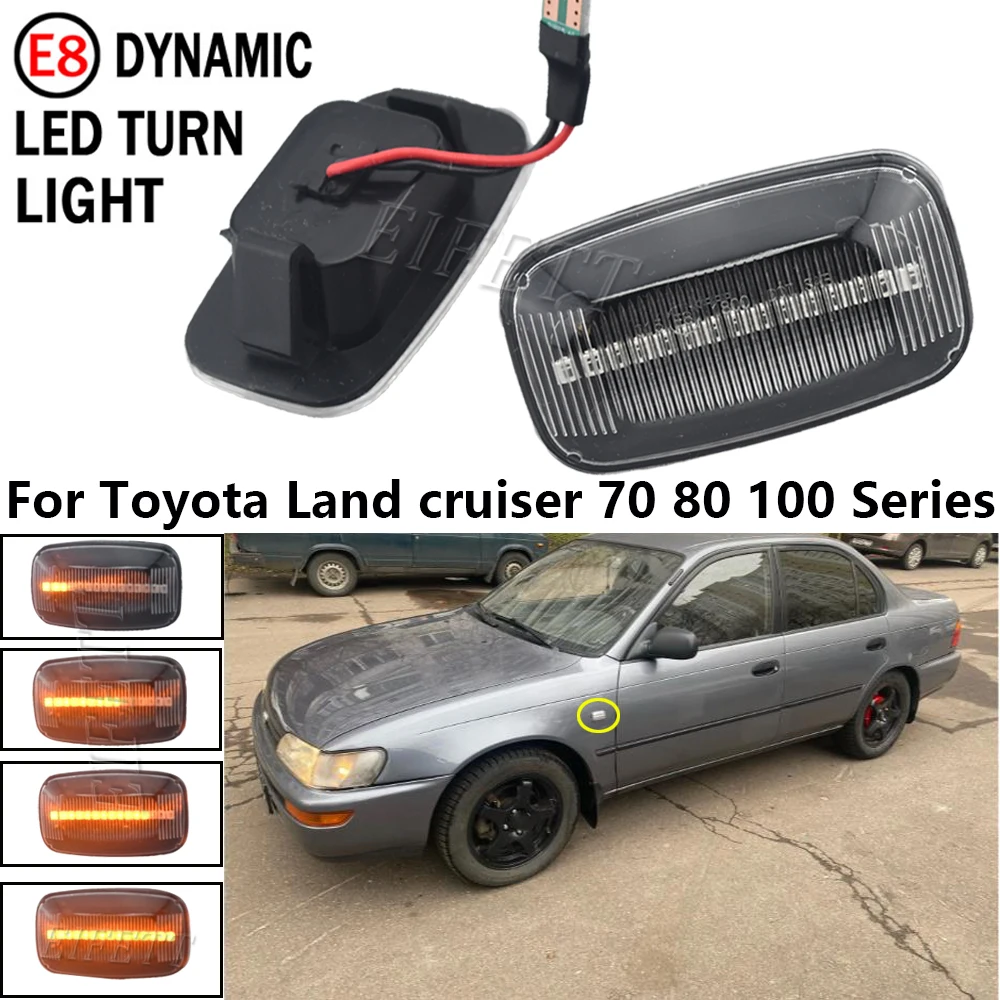 2X Durable Flowing Turn Signal Light For Toyota Landcruiser 70 80 100 Series Side Repeater Dynamic LED Side Marker Fender Lights