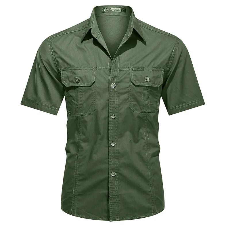 Summer Short-sleeved Shirt Men's Work Clothes Cotton Cargo Shirt Outdoor Loose Men's Shirt No Ironing Men's Clothing M-5XL