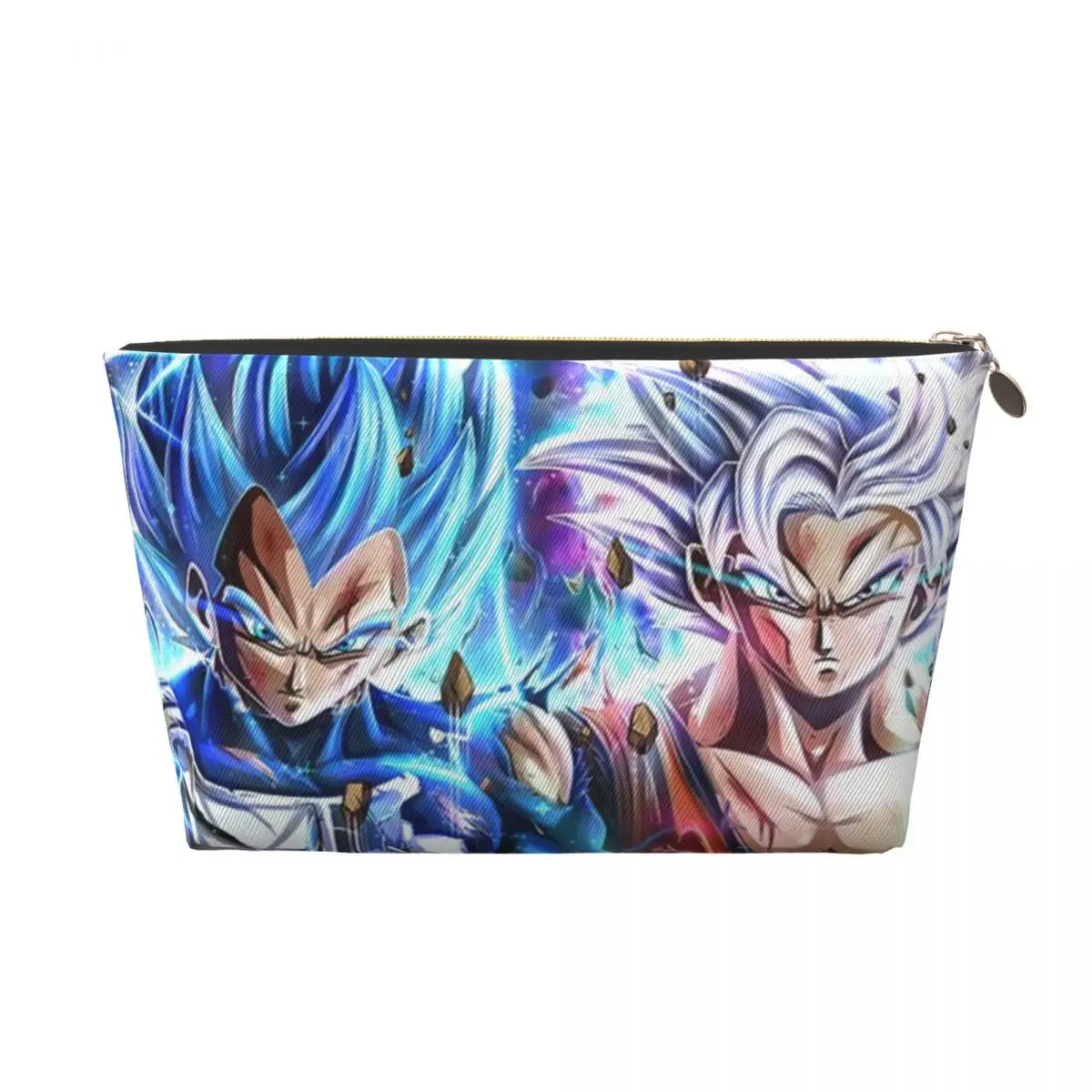 

Premium Leather Travel Cosmetic Bag Vegeta And Goku Power Up Spacious Toiletry Organizer with Zipper Closure for Easy Packing