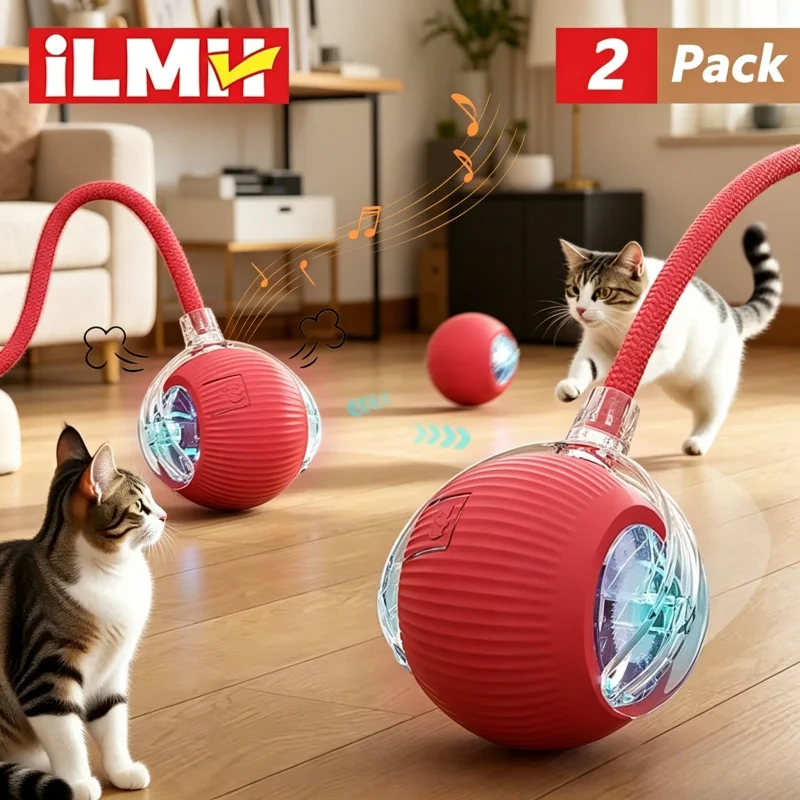 Automatic Rolling Interactive Ball Toy, Rechargeable Smart Pet Electric Toy with Faux Tail, Imitate Mouse for Dog Cat Training