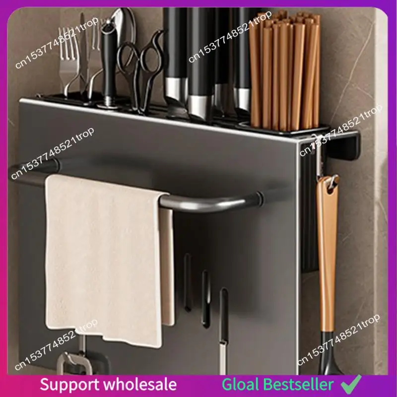 

A38M Kitchen Utensil Rack Hanging Storage Organizer Rack Multi-Use With Chopping Board Holder White
