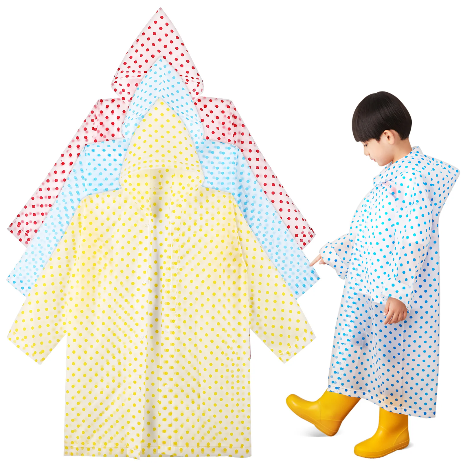 

3pcs Raincoat Kids Emergency Reusable Lightweight Hooded Poncho Yellow Red One Size Travel Outdoor