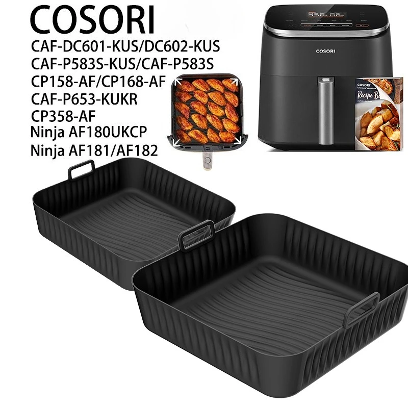 Square Silicone Air Fryer Mat, Reusable, Oven Accessory Kitchen Utensil, Compatible with COSORI 5QT/6QT