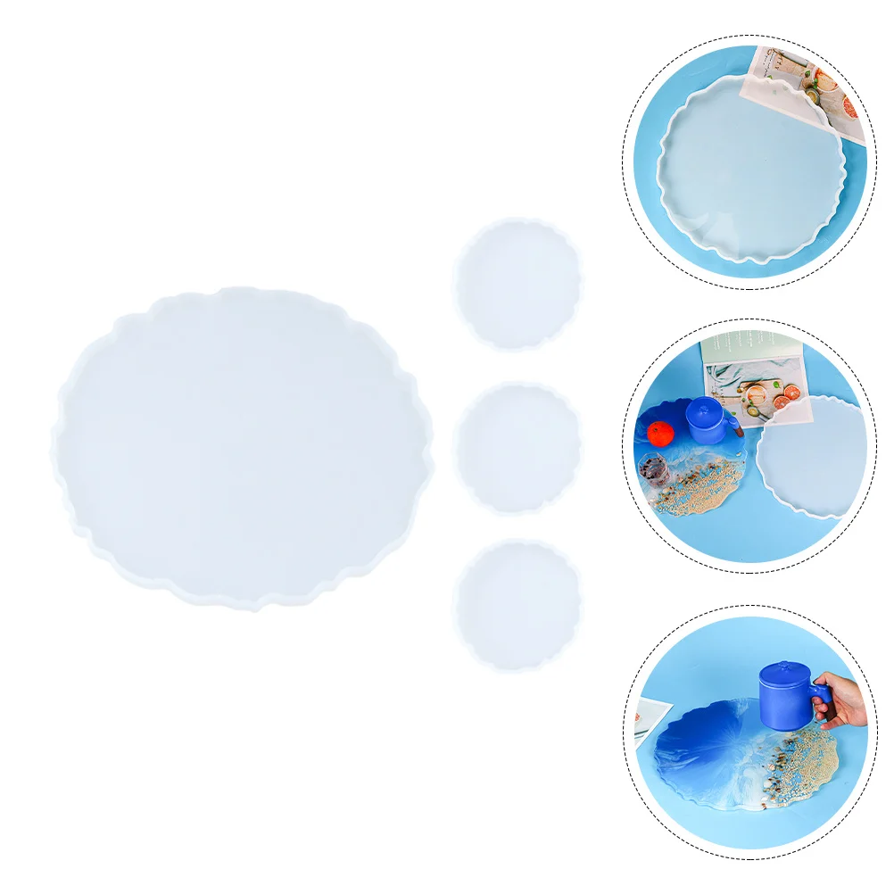 

4Pcs Silicone Craft Mold DIY Epoxy Mould Storage Tray Cup Mat Coaster Dish Casting Unique Handicrafts Gift Silicone Tray Mold