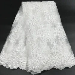 White African French Beaded Lace Fabric 2024 High Quality White Nigerian Tulle Mesh Lace Fabric For Party Wedding Dress K-D2327C