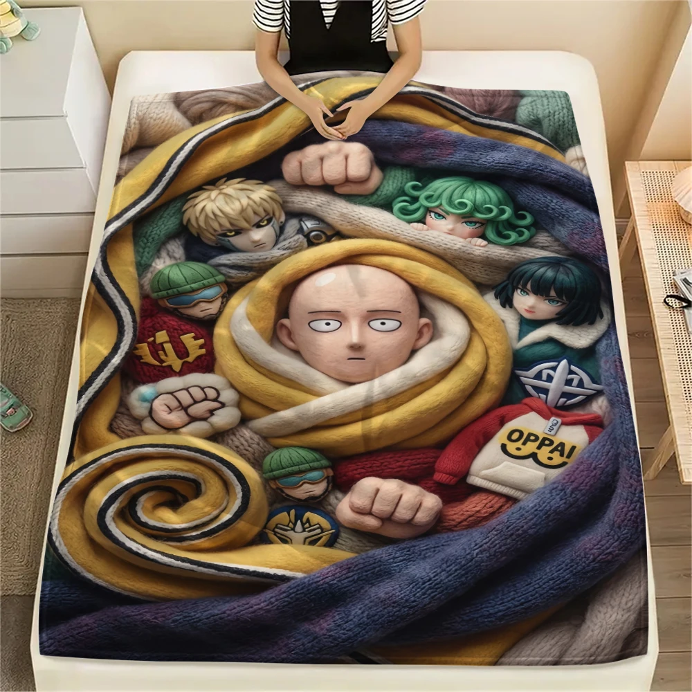 Anime One-Punch Man bedruckte Flanelldecke, warme, bequeme Decke für Bett, Couch, Sofa, Picknick, Reisen, Essential Design-Xin
