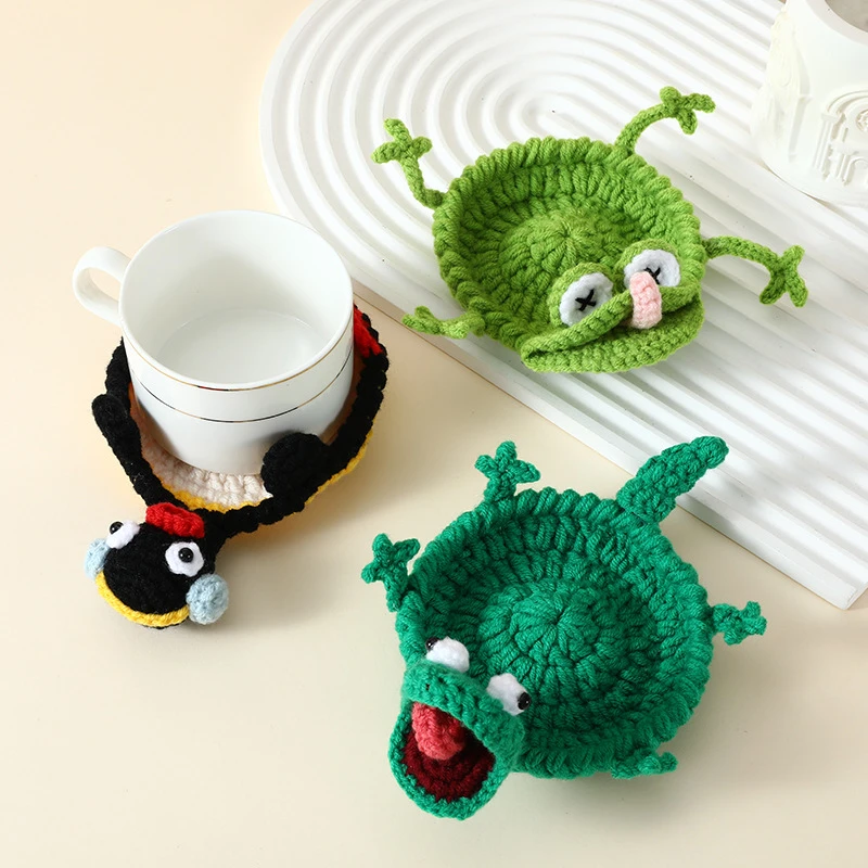 Animal Crochet Cup Coaster Handwoven Finished Coffee Mat Creative Desk Decor for Home Table Tea Coffee Decoration Gift Use