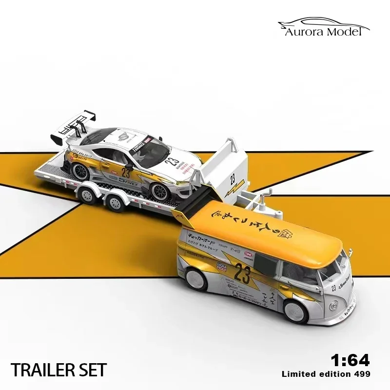 Aurora 1:64 LBWK Trailer Set T1 RWB 964 GT86 Yellow Lightning Diecast Diorama Car Model Collection Toys Time Micro