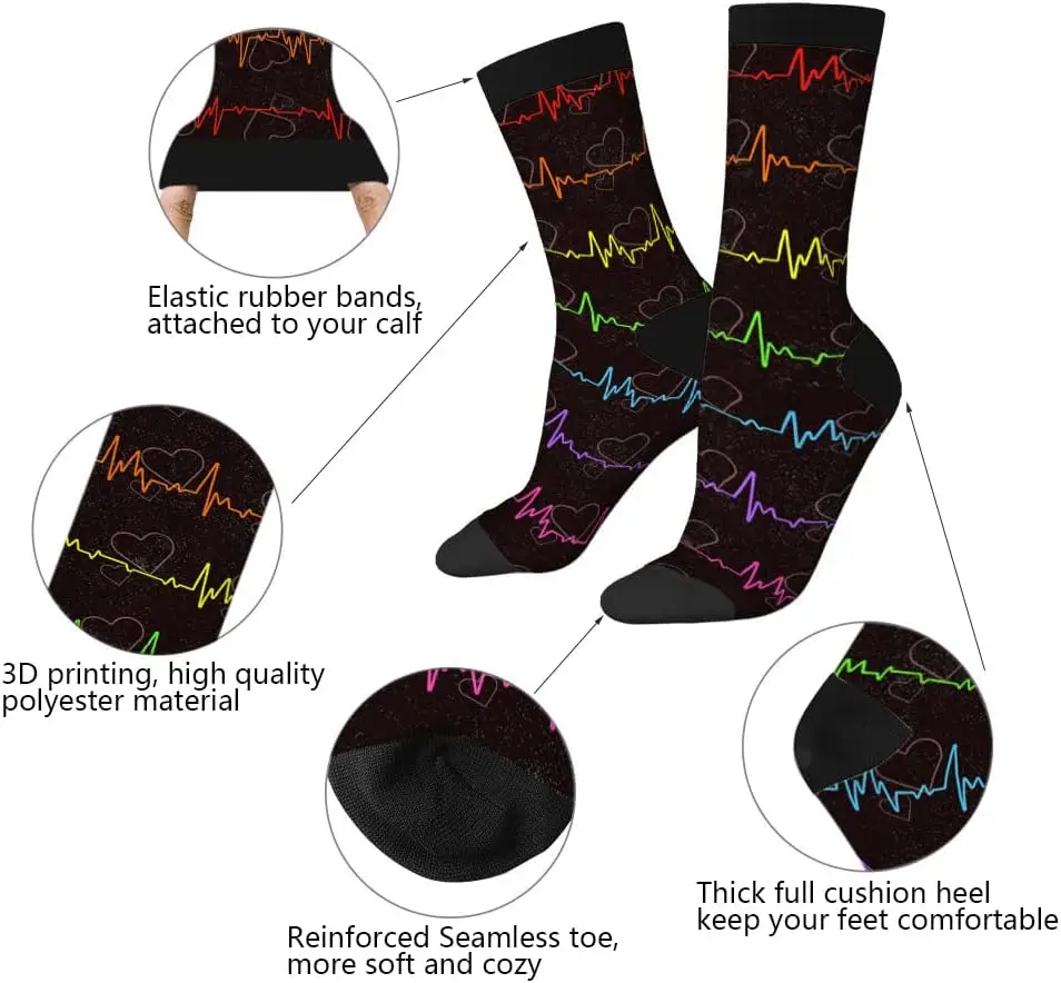 สีสัน Cardiograms Rainbow ถุงเท้าตลกสุขภาพ Curve ความแปลกใหม่ Casual ถุงเท้าลูกเรือ Contrast สีออกแบบสําหรับผู้หญิงผู้ชายของขวัญ