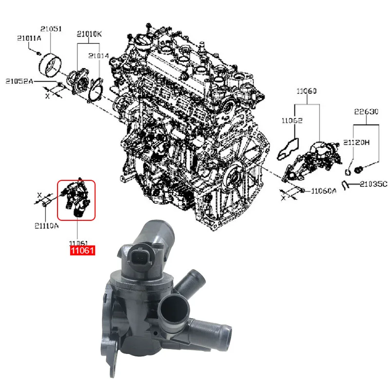 Термостат двигателя системы охлаждения 11061-00Q1N для RENAULT DACIA NISSAN MERCEDES Captur Clio IV 2822030075 11061-7089R