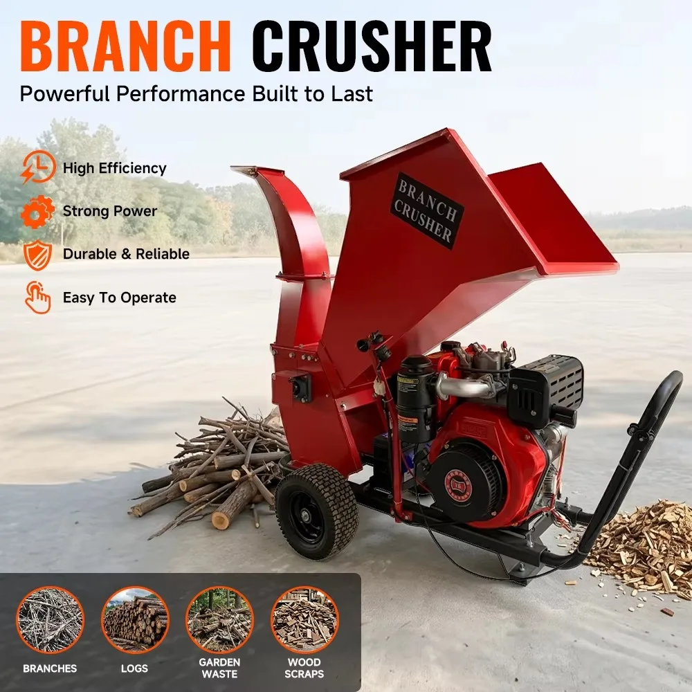 150A Wood Chipper Shredder 6cm Max Branch Diameter Engine 150mm Dual Blade 0.8-1 T/H for Garden & Farm