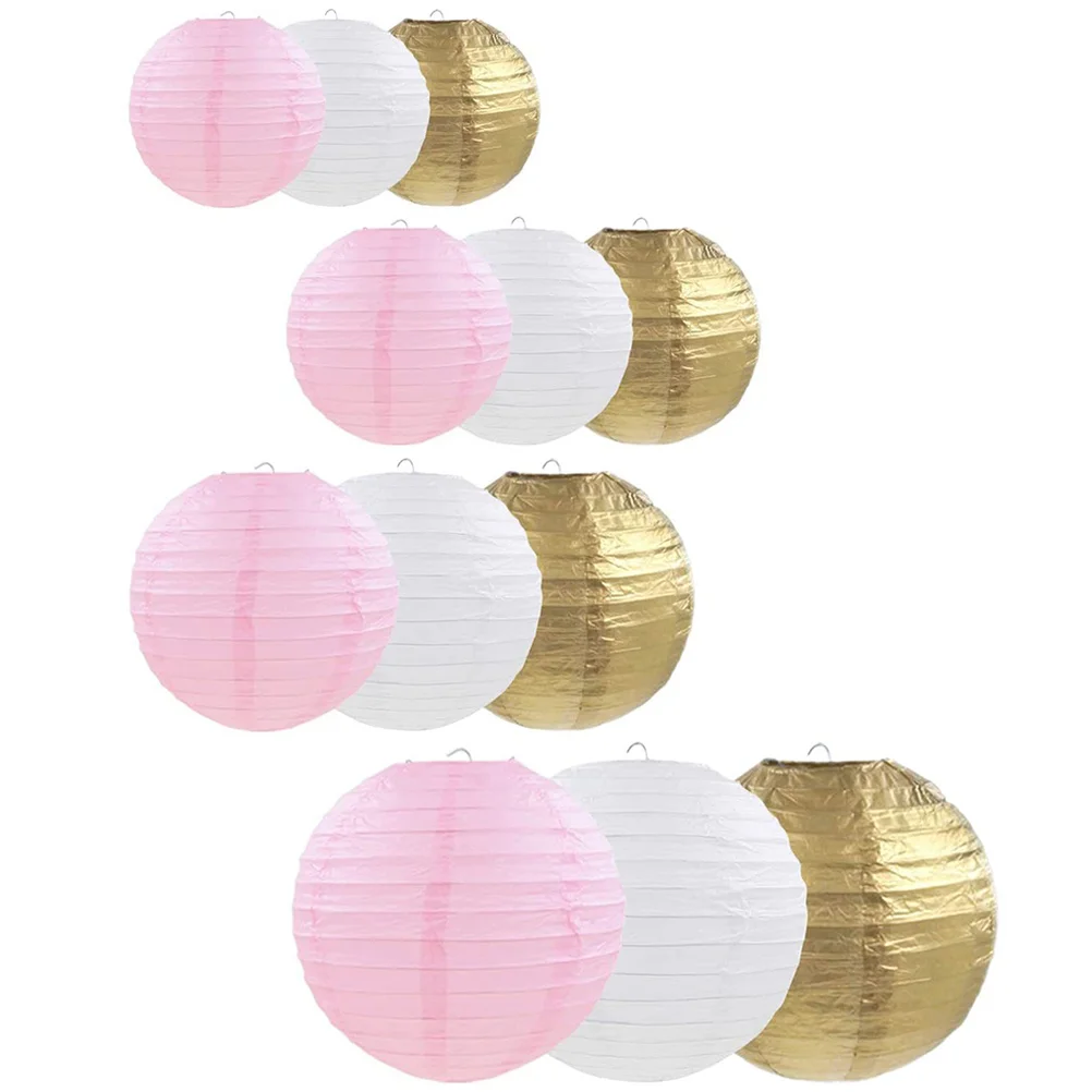 

12pcs Party Hanging Lantern Round Paper Lantern Decorations Folding Style Festival Wedding Garden Lamp Shade Cover For