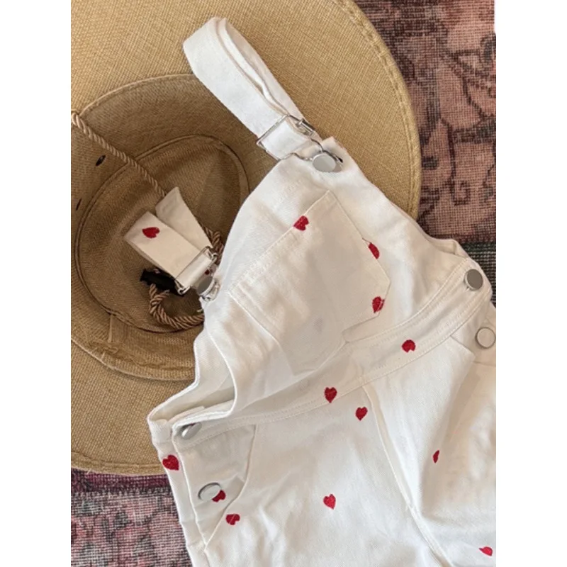 Spring and Autumn Fashion Korean Children's jumpsuit Girls' Strap Pants Cute Color blocked Love Pants