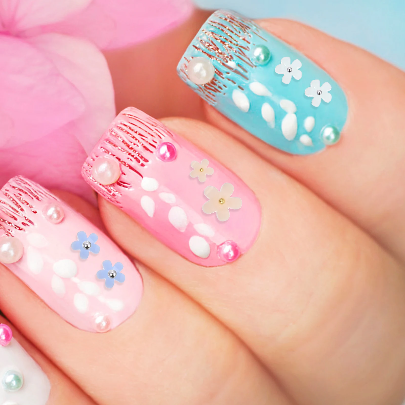 6 caixas de pingentes de unhas que mudam de cor, flores 3d criativas para unhas, decoração de manicure diy, contas de aço de resina, flores 3d para unhas