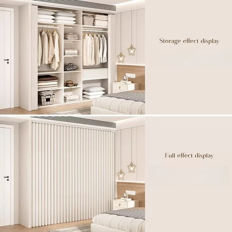 Punch-Free Foldable Double Opening Sliding Track Curtain Privacy Protection Divider Curtain for Wardrobe to Hide Messy Clothes