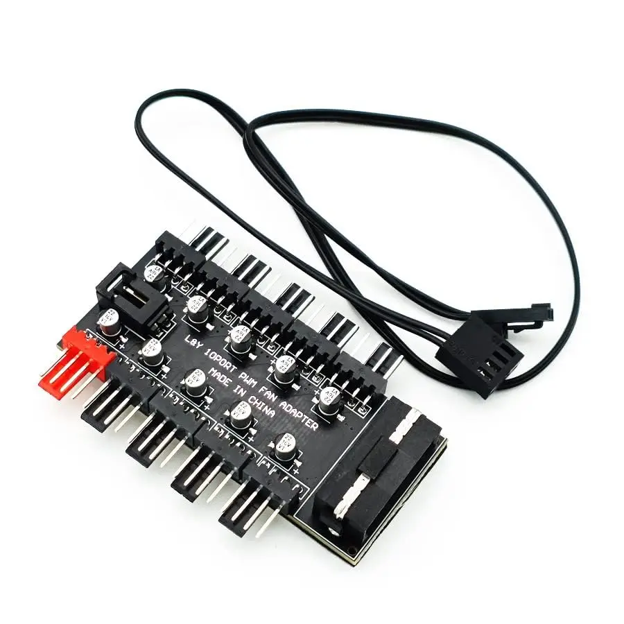 

PWMHUB10D50 10-Port PWM 4-Pin CPU Cooler/Case/Chassis Cooling Fan Hub (12V 4-Pin Fan PWM Fan Hub Controller)