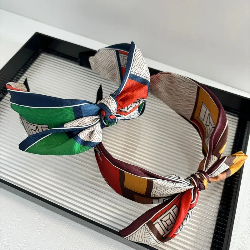 

Luxury Printed Wide Headband Hairband Color Blocking Fabric Non-Slip Bow Vintage Style Hair Hoop Accessory