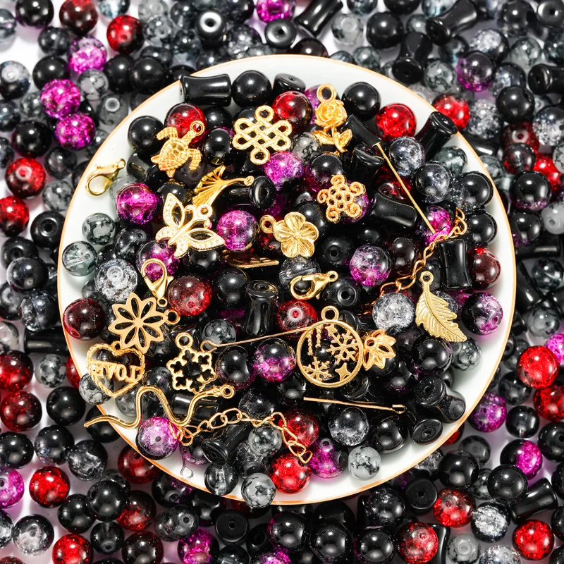 50g Mixed Glass Beads Metal Pendants Spacer Beads For DIY Bracelets Necklaces Anklet Jewelry Making Supplies Accessories Crafts
