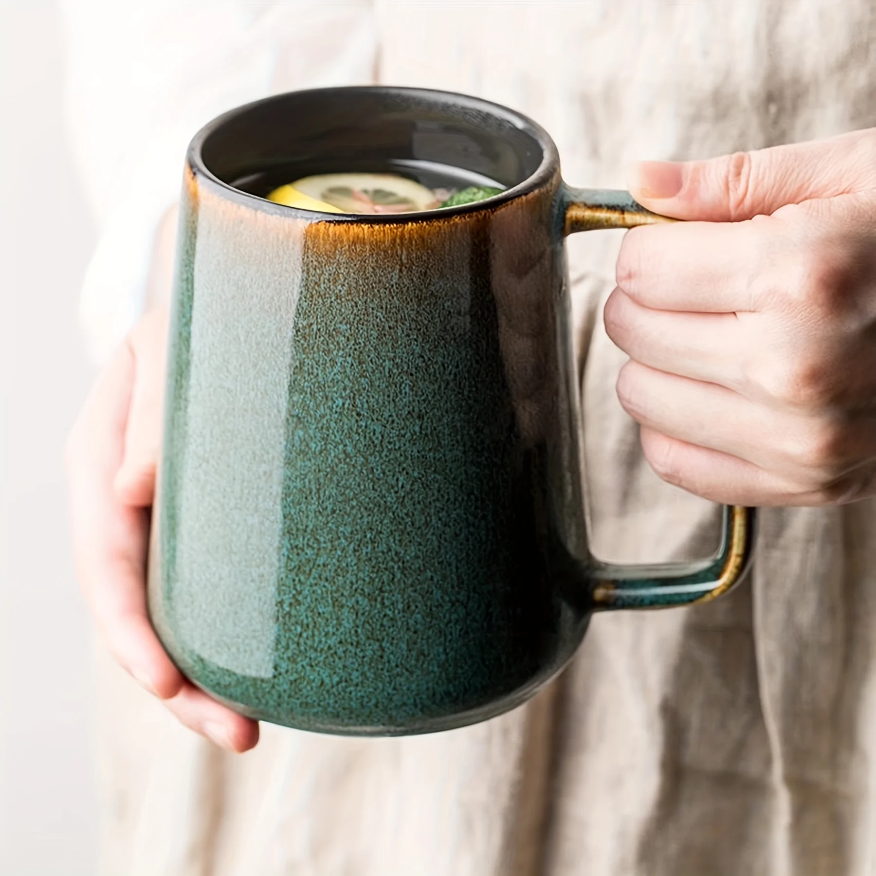 

1pc, 24 oz Premium Ceramic Coffee Mug - Ideal for Daily Enjoyment - Durable, Microwave & Dishwasher Safe - Versatile Green Cup f
