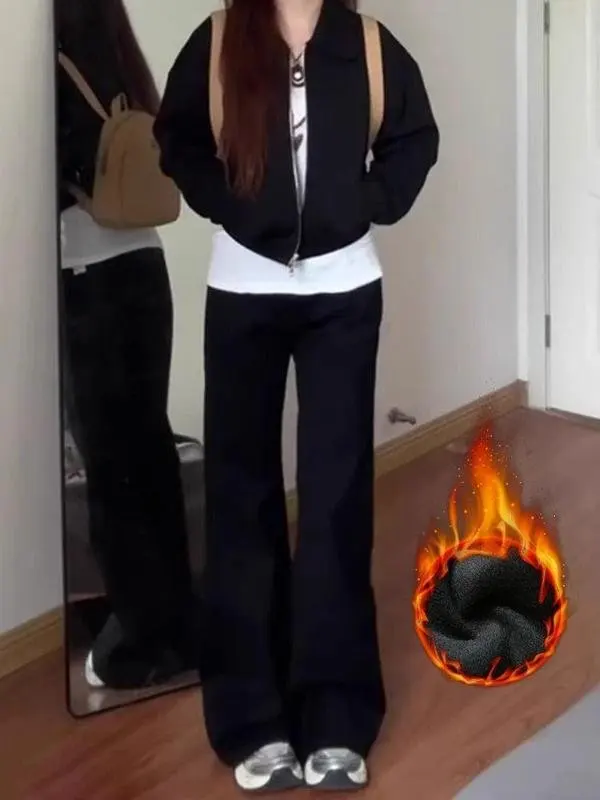 

Утепленные широкие джинсы Thiened Fce Bla для женщин, осенне-зимние, новые, свободного кроя, утягивающие, в пол, с высокой талией