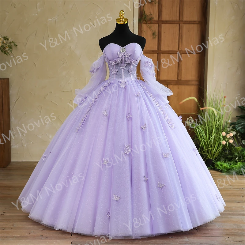 Custom Made any Color Purple Quinceanera Dresses Strapless Party Dress Luxury 3D butterfly Ball Gown Prom Vestido De Quincianera