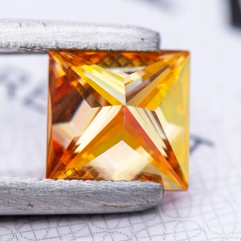 Moissanite Loose Stone Princess Cut Orange Colour Lab Created Diamond Gemstone Pass Diamond Tester with GRA Certificate