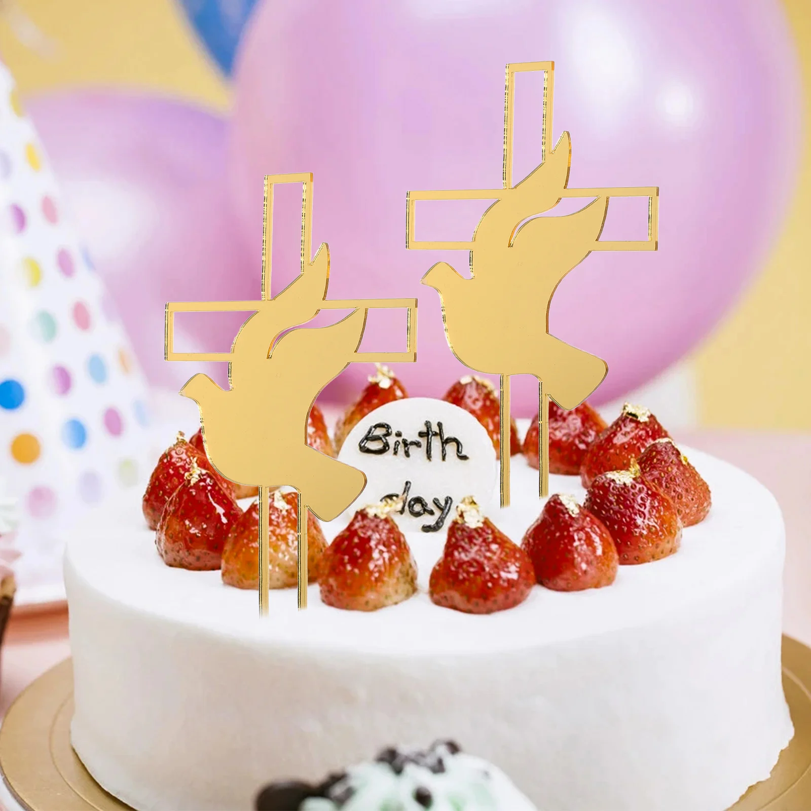 

6 Pcs Peace Dove Cross Cake Decorations Acrylic Baptism Party Accessories Wedding Dessert Toppers Communion Cake Decor