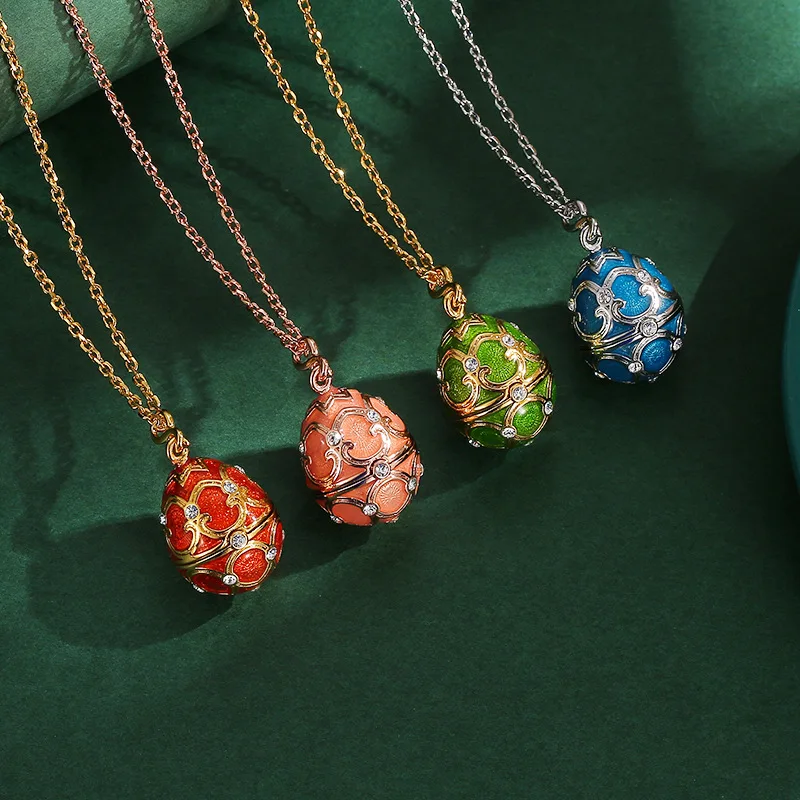 Enamel Snowflake Red Heart Openable Easter Egg Pendant Medium Long Necklace Versatile Elegant Jewelry Gift Women Daily Wear