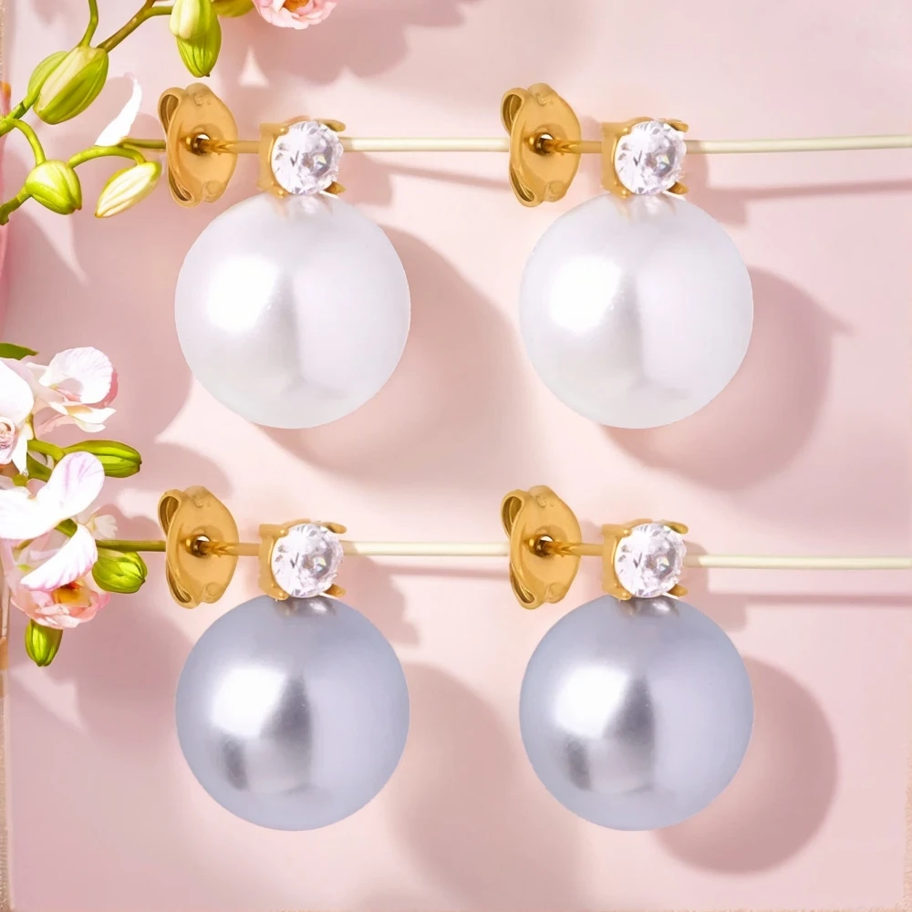 

Women's Earrings Ins Style with Zircon Beads Stainless Steel Fashionable and Versatile Jewelry Accessories