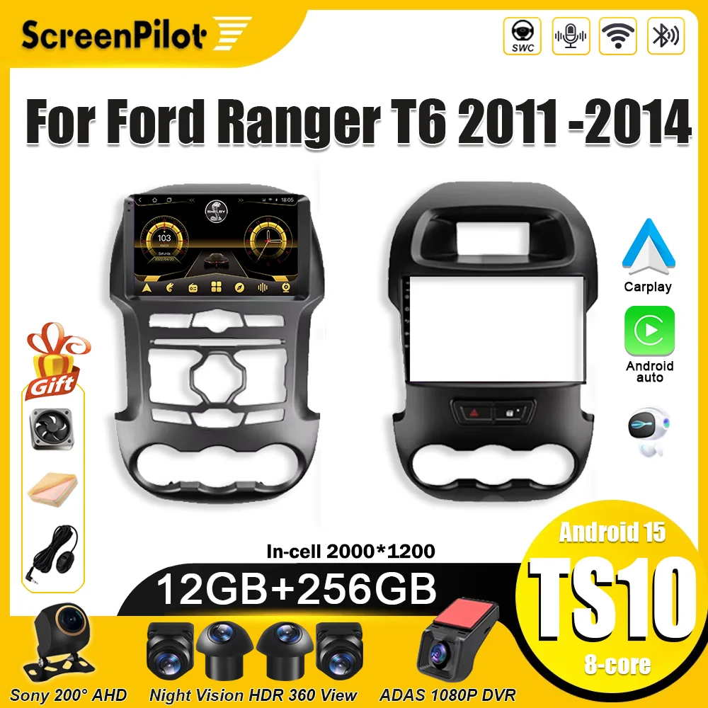 Android 16 Car Radio For Ford Ranger T6 2011-2014 For Ford Ranger 3 2011-2015 Multimedia Video Player GPS Navigation Bluetooth