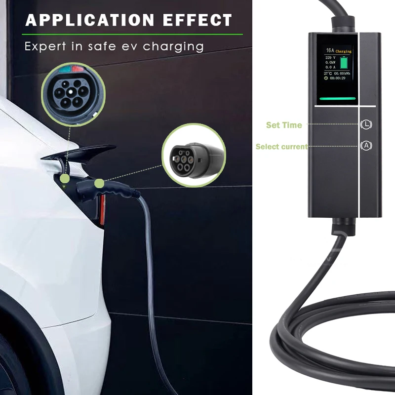 11 кВт, 16 А, 3 фазы, 220 В, 430 В, тип 2, быстрое электрическое зарядное устройство переменного тока EVSE, регулируемый ток ТПУ с WIFI для питьевой зарядки дома EV