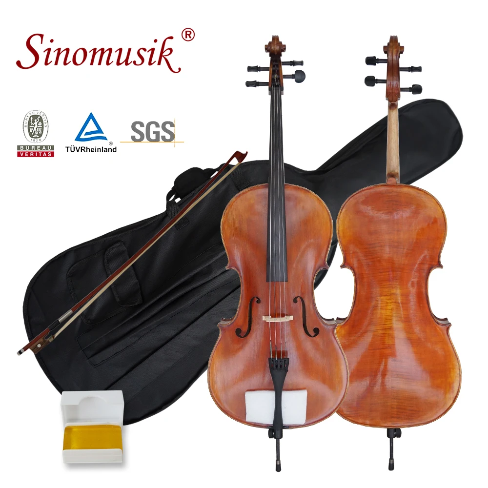 Antikes Rotbraunes Cello, Hochwertiges Handgefertigtes Ölgebeiztes Flammenahorn-Instrument mit Geschnitzter Fichtendecke für Soloperformance – Detail 1