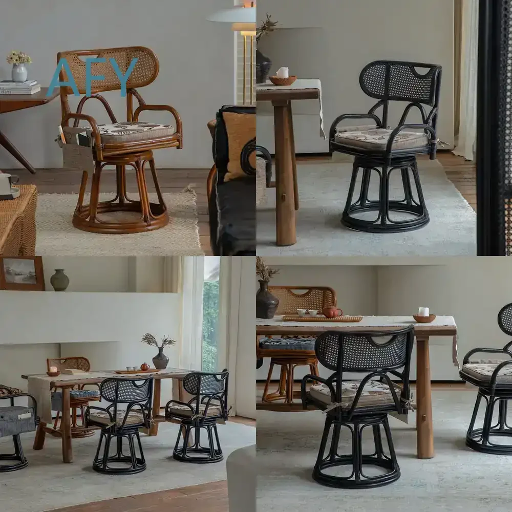 Wicker Swivel Chair for Southeast Asia Style Cafe Decor Boho Rustic Natural Rattan Dining Chair for Home Living Room Hotel