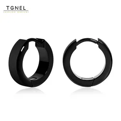 TGNEL Hoop Earrings for Men Women Black Brushed Pure Titanium Small Simple Plain Hoop Earring Nickel Free for Sensitive Ears