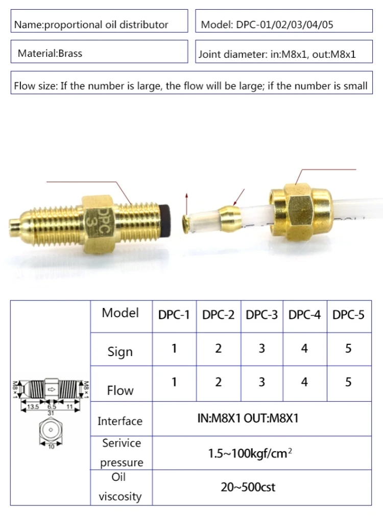 M8 * 1 Einlass-/Auslass messing Öl fluss widerstands dosier einheit pss/DPC-3series für zentrales Schmier system/CNC-Maschinen zentrum – Detail 2