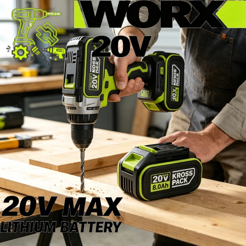 Worx Batteries20v PowerShare 6000mAh Li-ion Replacement Battery With LED Indicator Compatible WA3551 WA3553 Cordless Power Tools