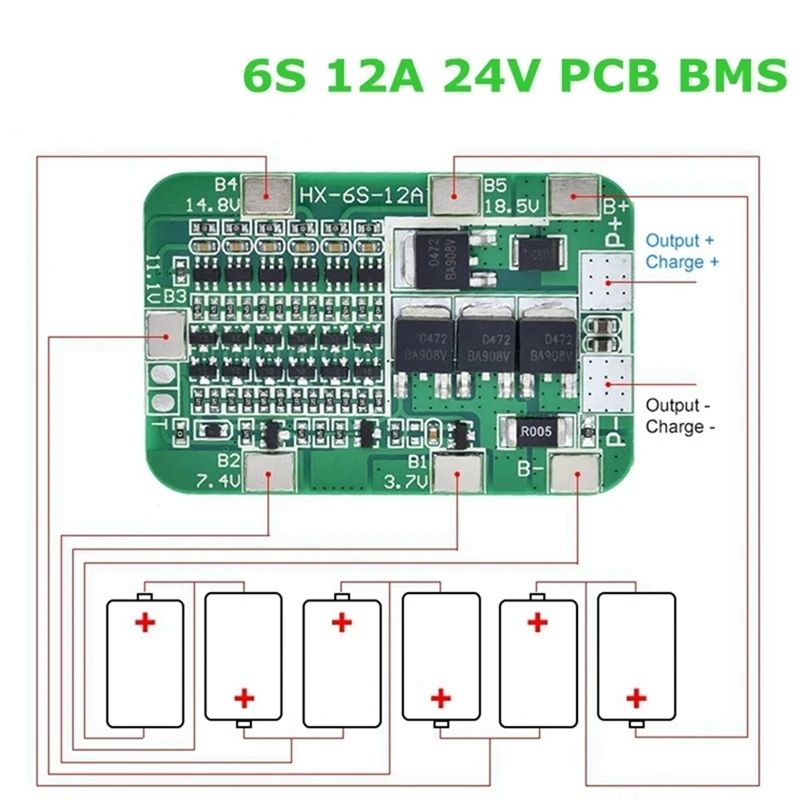 Placa de proteção de bateria de lítio li-ion, 2 peças 6s 22.2v 12a para módulo de célula de bateria de lítio li-ion 18650, kit diy