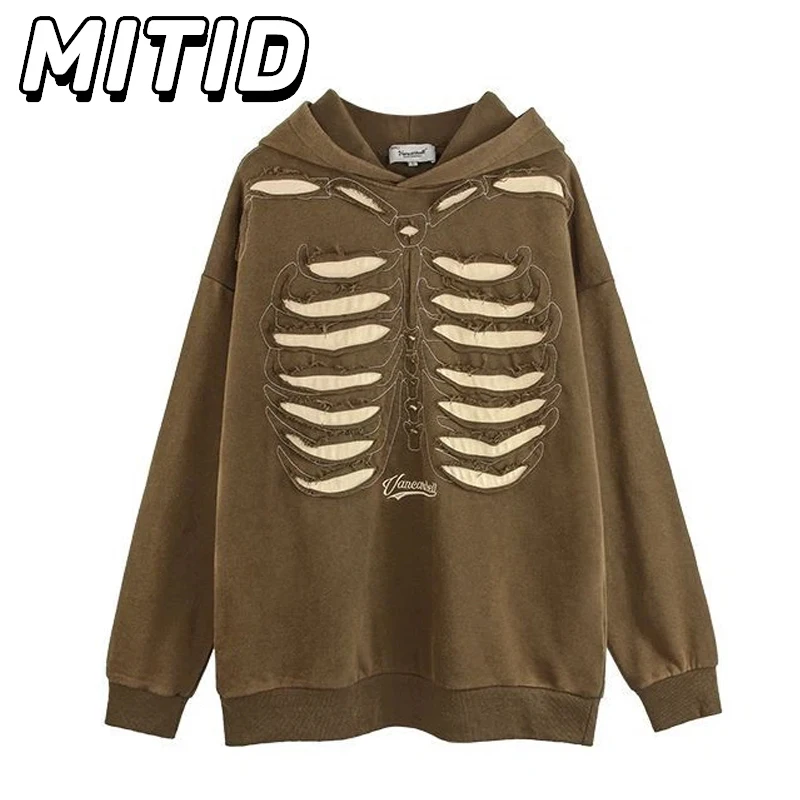 

Ретро потертые толстовки со скелетом и дизайном, мужские толстовки в стиле хип-хоп, большие толстовки с капюшоном для мужчин, одежда