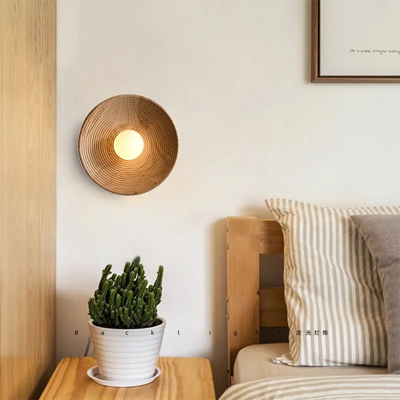 Indoor Retro Japanese Style Wall Circle Lamp Bedroom Bedside Sconces LivingRoom Dining Room Aisle Decorations Design Lighting