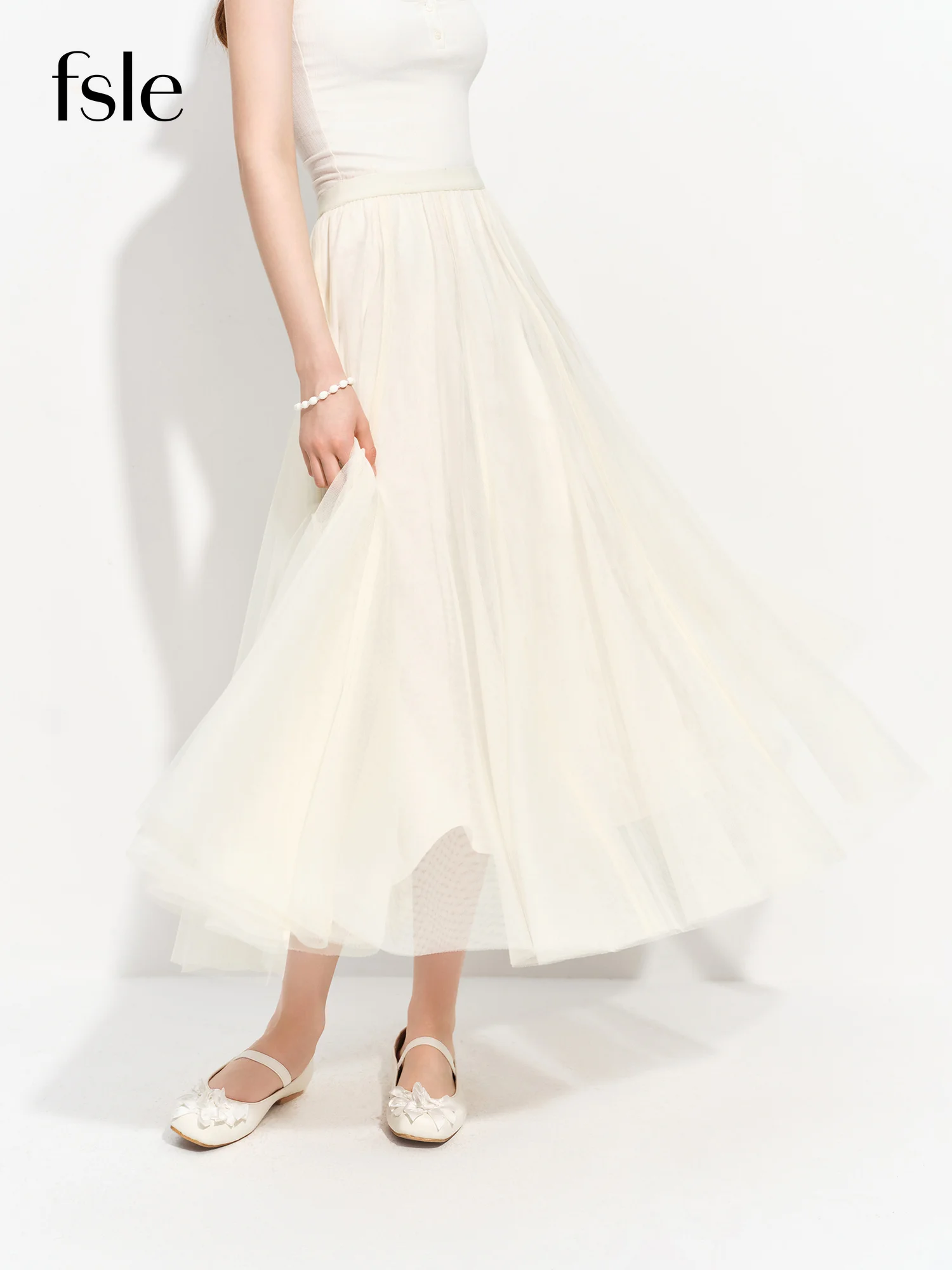

FSLE Women's Versatile Elastic Waist Mesh Midi Skirt Summer 2026 New Style Fairy Princess Banquet Wedding Bridesmaid Dress