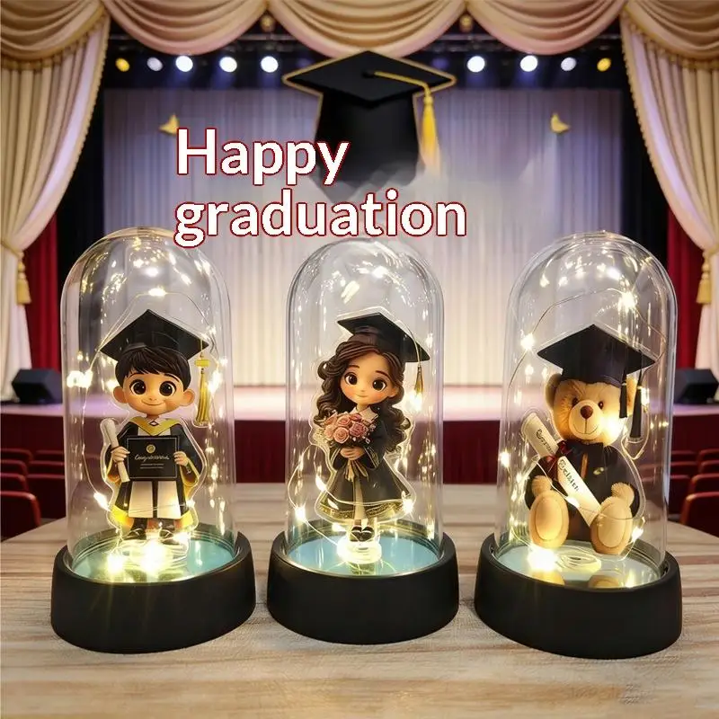 1Pcs Acrylic Graduation Figurine With Warm Light For Graduation Party Gift Souvenir Graduation LED Night Light