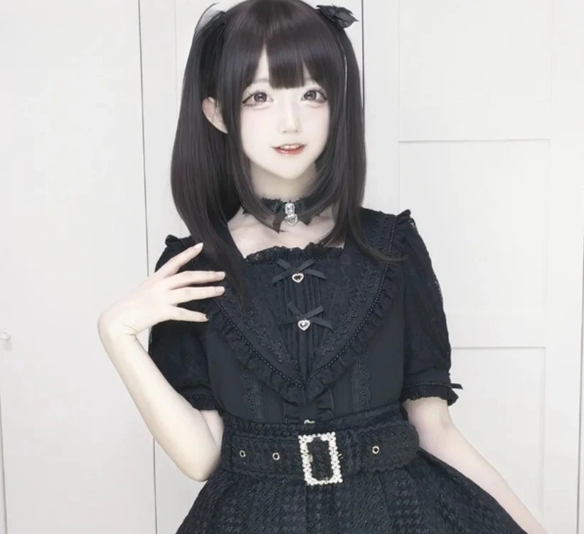 Summer New Japanese Sweet Cute Girl Blouse Lace Sailor Collar Short Sleeve Shirt Solid Color Bow Versatile Tops for Women