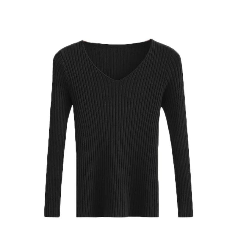 Women's Clothing Sweater Women's Pullovers Autumn Winter V-Neck Slim Fit Top Tight Long Sleeve Knitted Underlay Sweaters Jumpers