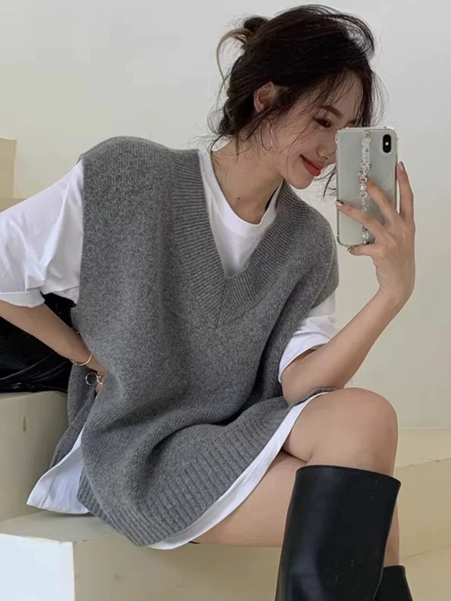 

Women's Knitted Wool Vest V-Ne Loose Fit High End Sweater Vest Outerwear Autumn Winter New Sle Commute Sle Pure Color