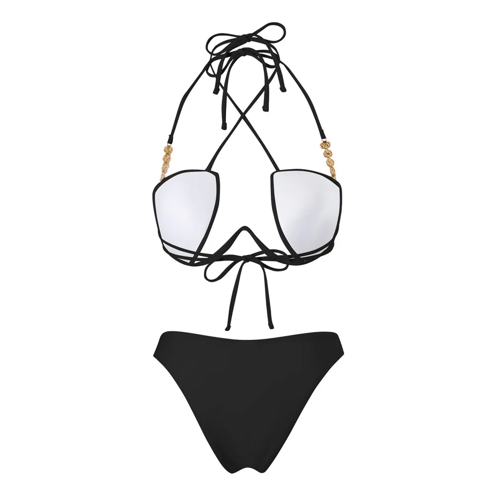 Sexy croix String noir Push Up Bikinis ensembles maillot de bain femmes évider été vacances maillots de bain coupe haute baigneur 2025 Bikini Donna