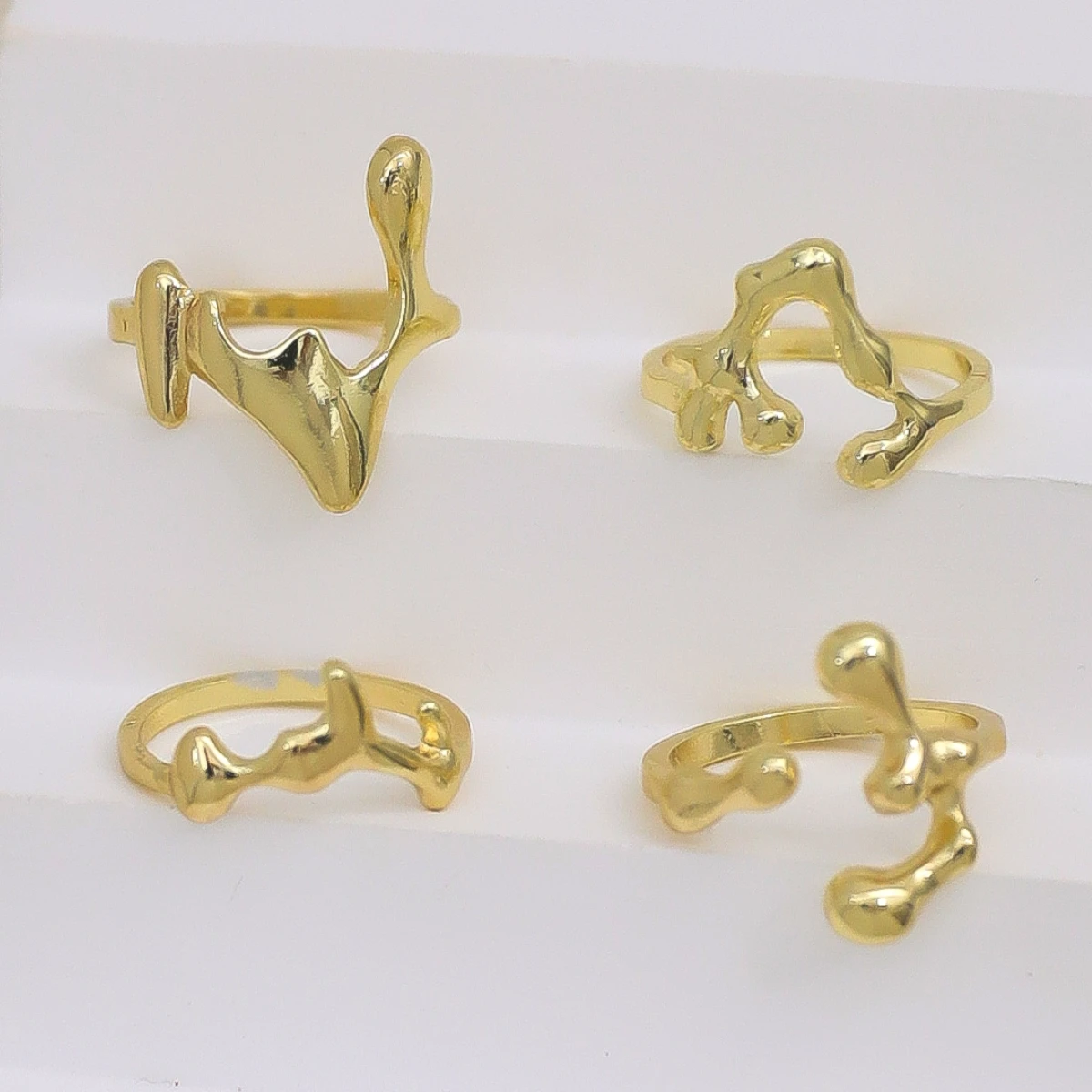 4Pcs Vintage Irregular Lava Open Ring Set for Women