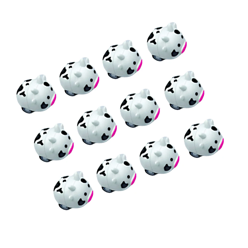 12pcs 만화 암소 모양의 관성 풀백 자동차 어린이를위한 플라스틱 미니 차량 동물 밝은 색상 손 눈